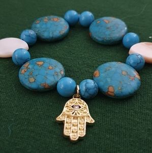 TURQUOISE & SHELL HAMSA BRACELET